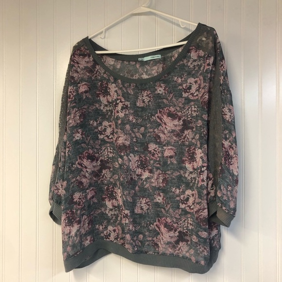 Maurices Floral Print Women's Top Sheer Gray Pink XL - Picture 1 of 5